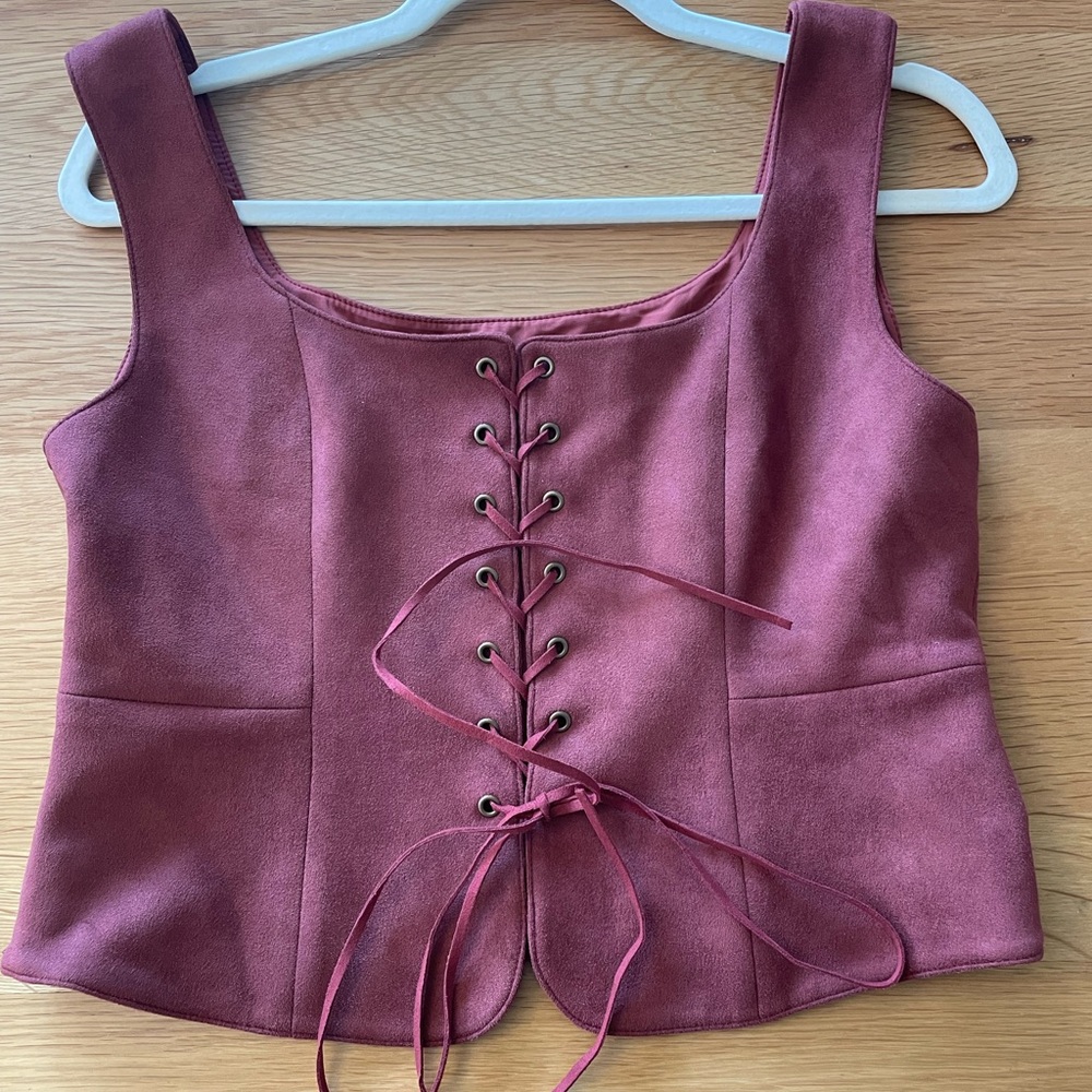 Mauve suede-like corset with side zipper